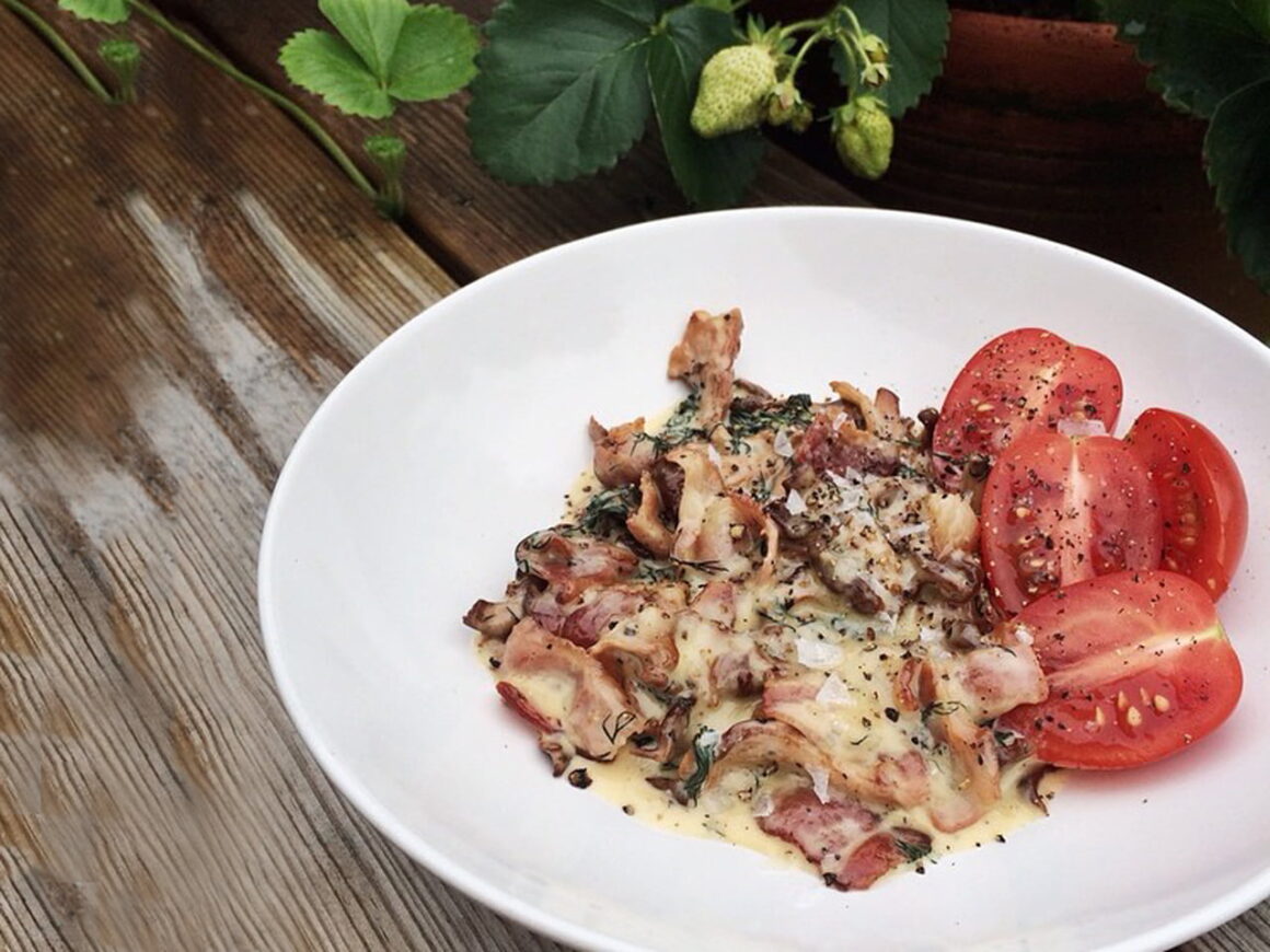 kantareller med bacon