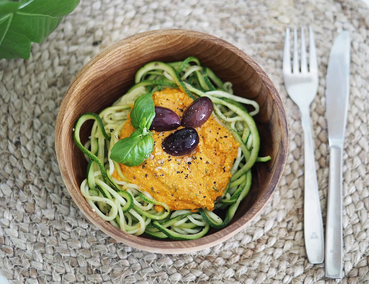 zucchinipasta med raw tomatatsås zucchinirecept