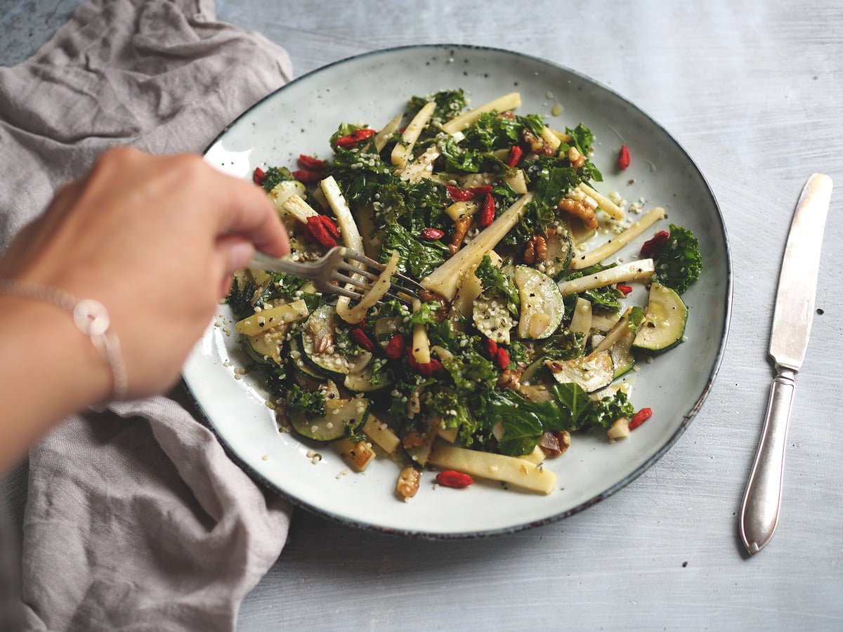 varm sallad med grönkål